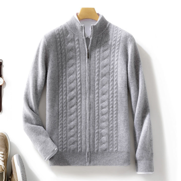 Herren Zipper‑Strickjacke mit Zopfmuster und Stehkragen Echoarchiv