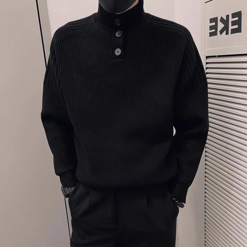 Herren Relaxed Rippstrick‑Pullover mit Halbknopf‑Stehkragen Echoarchiv