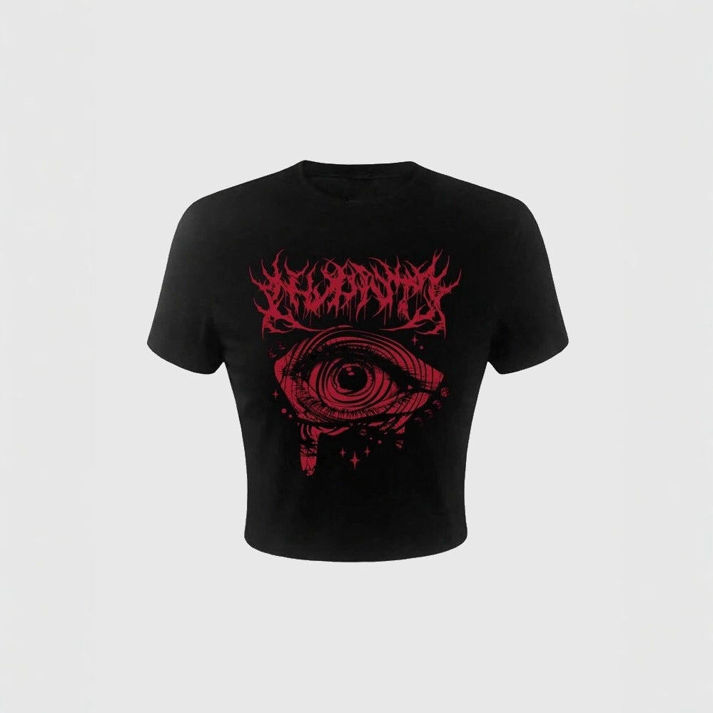 Damen Crop-T-Shirt mit künstlerischem Grafikdesign und auffälligem Statementdruck Echo Archiv