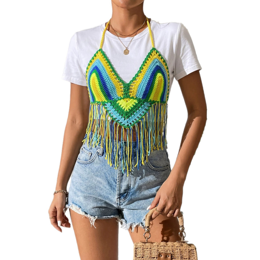 Damen gehäkeltes Crop-Top mit Fransen Echo Archiv