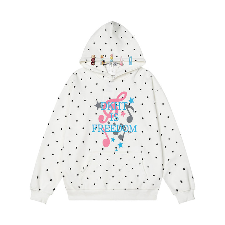 Damen Kapuzenpullover mit Polka-Dot, musikalischem Notenprint und Kängurutasche Echoarchiv