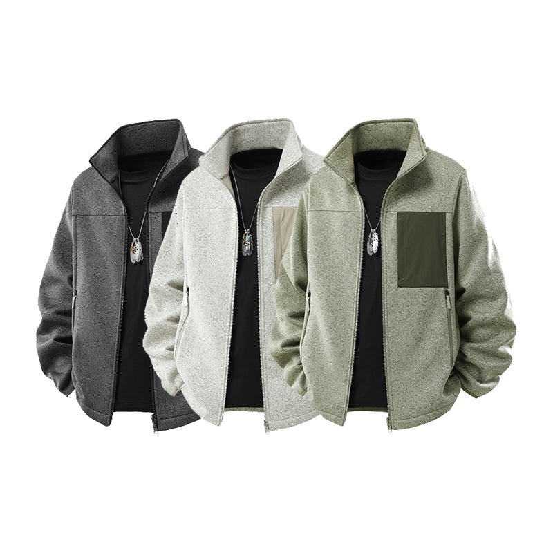 Herren Struktur-Fleece-Zipjacke mit hohem Stehkragen und Nylon-Brusttasche Echo Archiv