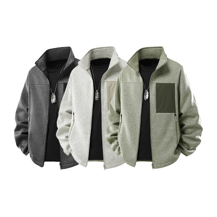 Herren Struktur-Fleece-Zipjacke mit hohem Stehkragen und Nylon-Brusttasche Echo Archiv