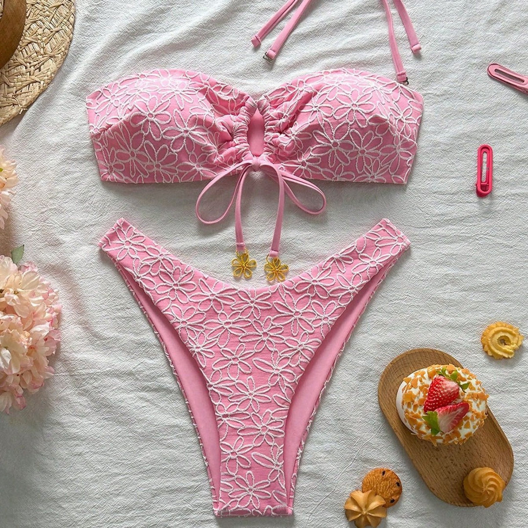 Damen Bandeau-Bikini mit floralen Applikationen Echo Archiv