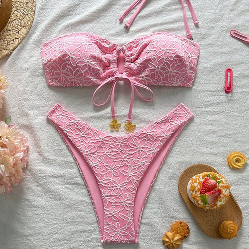 Damen Bandeau-Bikini mit floralen Applikationen Echo Archiv