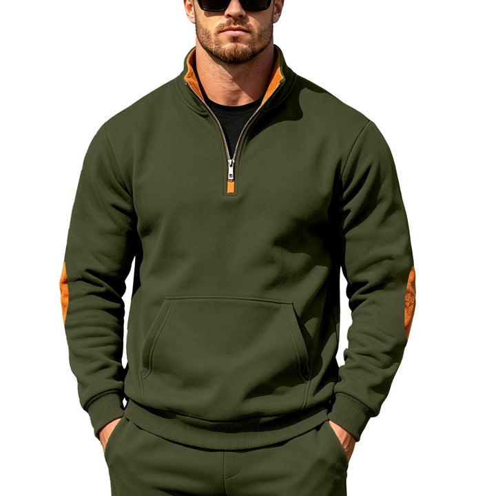 Herren Athletisches Halbzip-Sweatshirt mit Ellenbogenpatches und Kängurutasche Echoarchiv