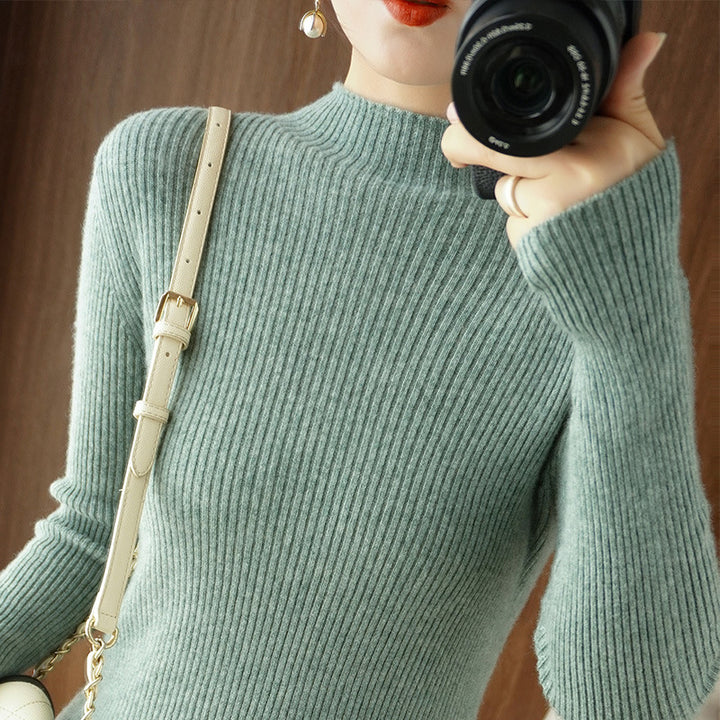 Damen Körperbetonter Rippenstrick-Rollkragenpullover mit Stretch-Effekt Echoarchiv