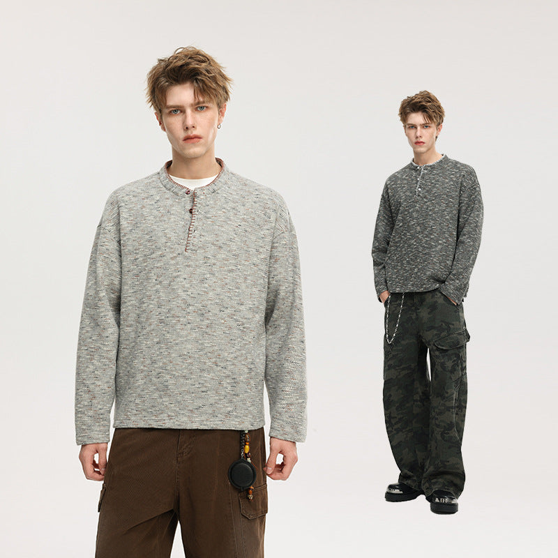 Herren Melange-Henley-Strickpullover mit Knopfleiste und legerer Passform Echo Archiv