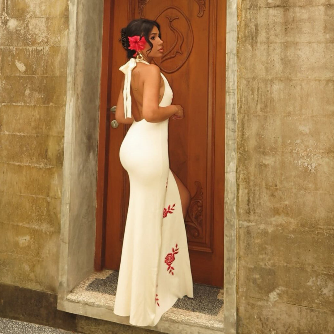 Damen Elegantes Maxikleid mit floralem Print und transparentem Schlitz Echo Archiv