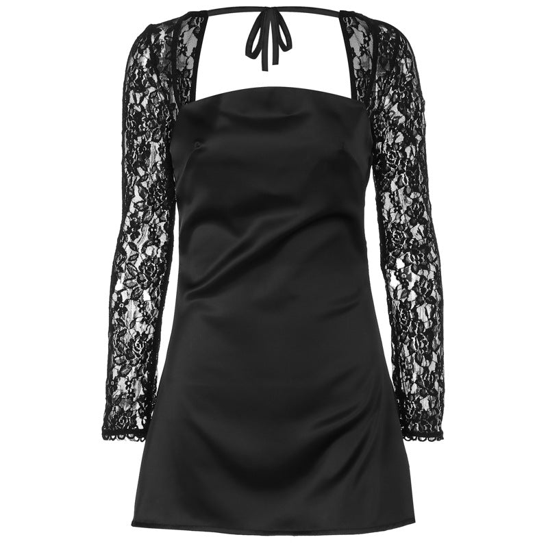 Damen elegantes Kleid mit luxuriösen Spitzenärmel und schickem Rückenverschluss Echo Archiv