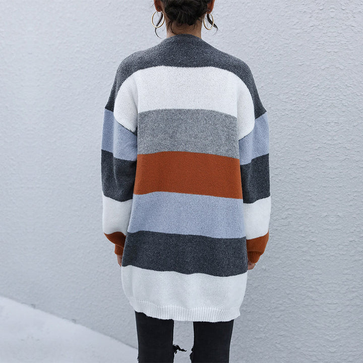 Damen Oversize Strickcardigan mit Blockstreifen und offener Front Echoarchiv