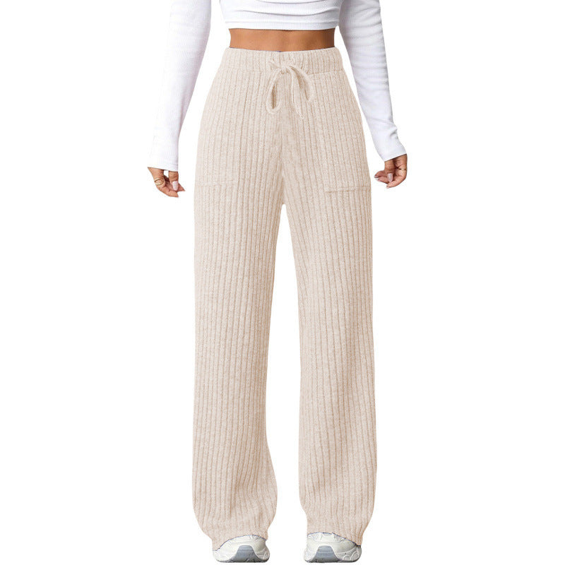Damen Weite Rippstrick-Loungebundhose mit Tunnelzug und aufgesetzten Taschen Echo Archiv