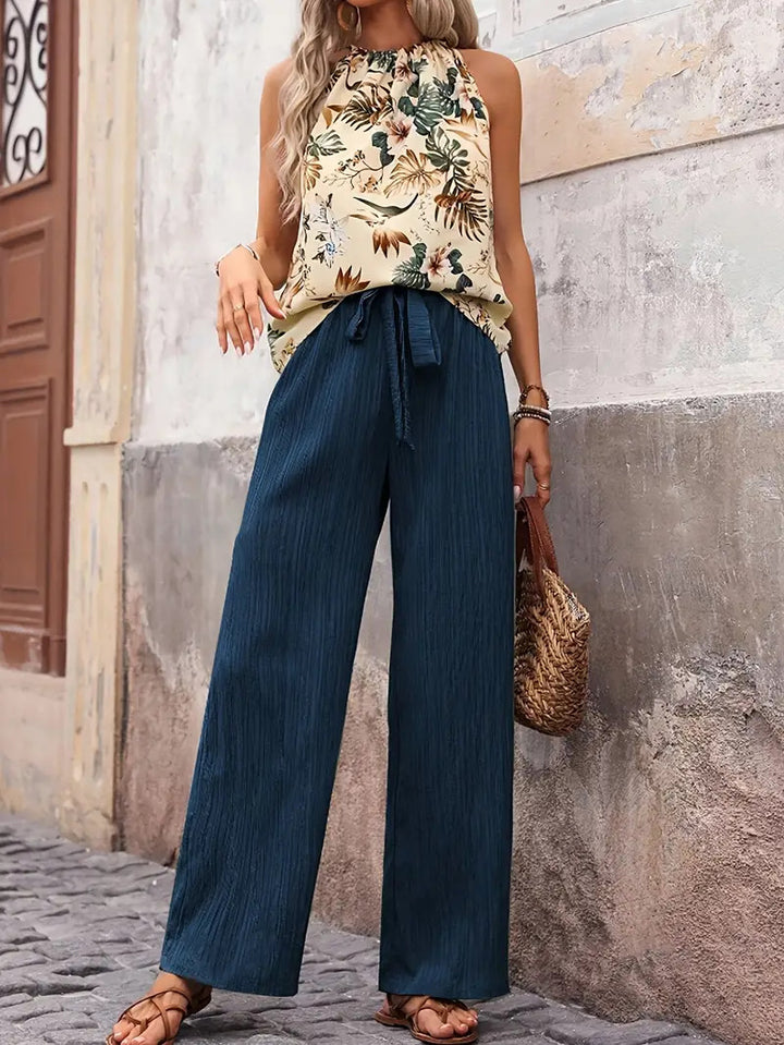 Damen weite Leinenhose mit Kordelzug und Faltenoptik Echo Archiv