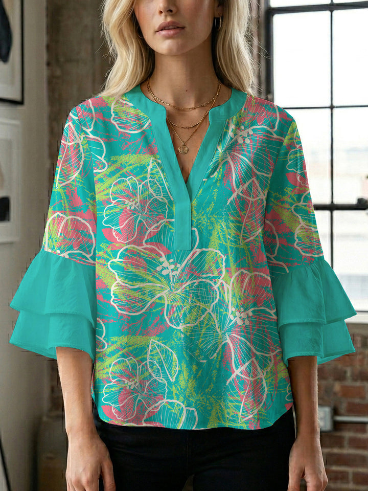 Damen Bluse mit voluminösen Ärmeln und floralem Design Echo Archiv