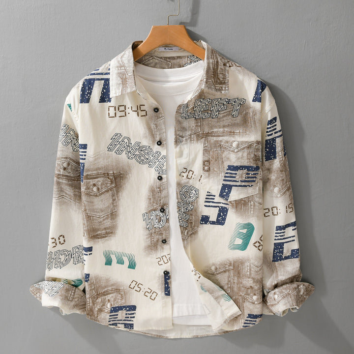 Herren Grafik-Print Overshirt im Relaxed-Fit mit Brusttaschen Echoarchiv