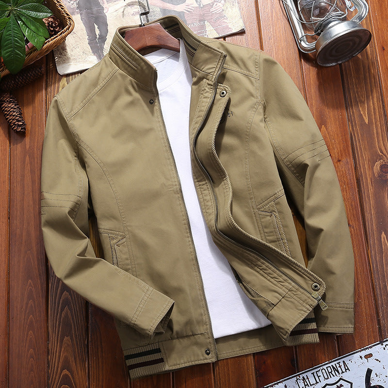 Herren Canvas-Blouson mit Stehkragen, Camouflage-Innenfutter und gestreiftem Rippbund – Taviero