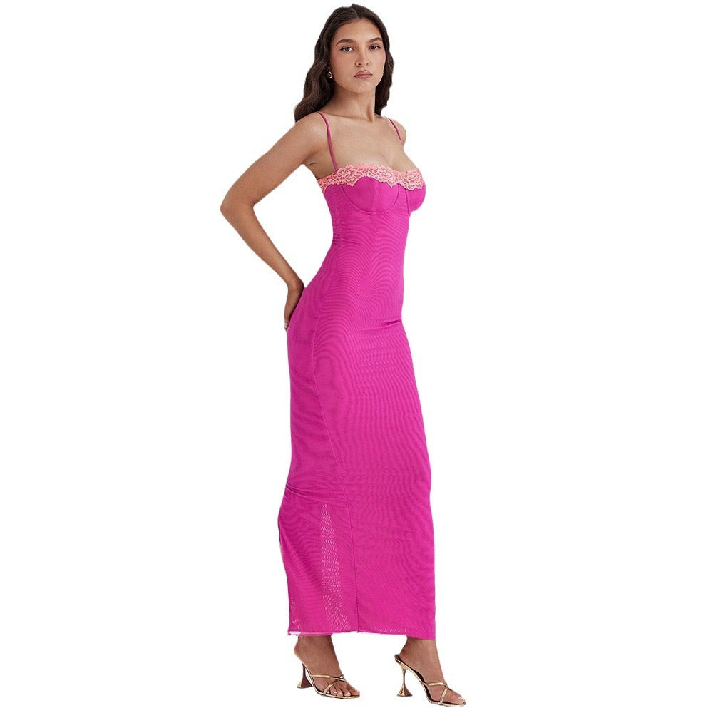 Damen Figurbetontes Maxikleid mit Spitze und raffiniertem Ausschnitt Echo Archiv
