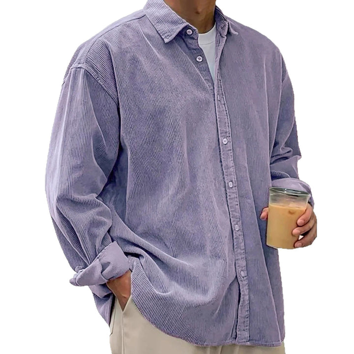 Herren Oversize Cord-Shirt aus feinem Cord mit durchgehendem Knopfverschluss und Kent-Kragen EB – Arvello