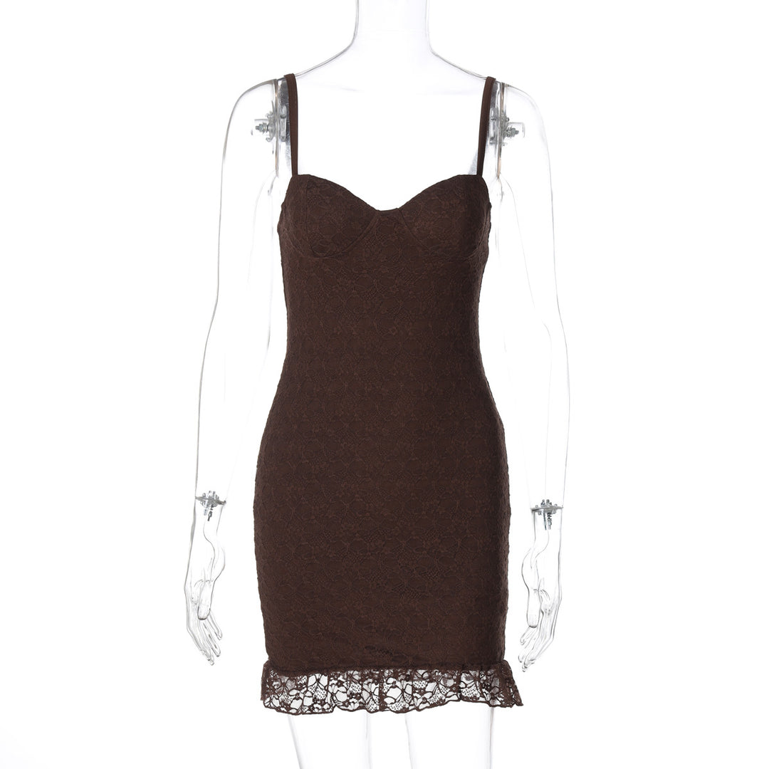 Damen figurbetontes Spitzenkleid mit verführerischem Bustier-Ausschnitt und dekorativem Saum Echo Archiv