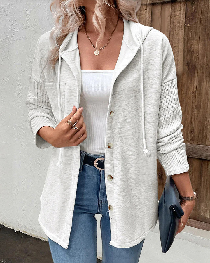 Damen Modische Strickjacke mit Kapuze und Knopfleiste Echo Archiv