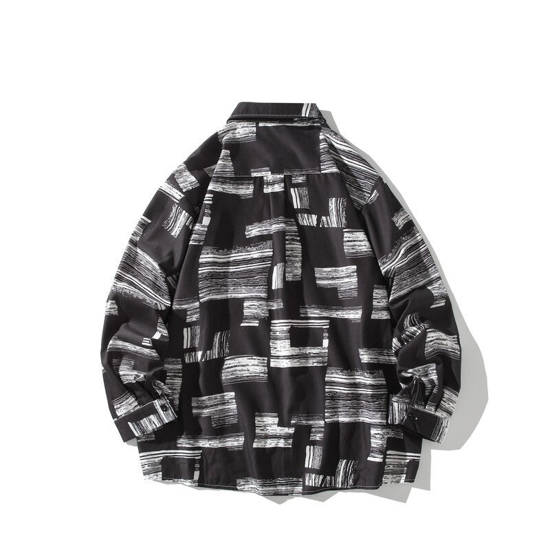 Herren Oversize Hemd mit grafischem Blockprint Echoarchiv