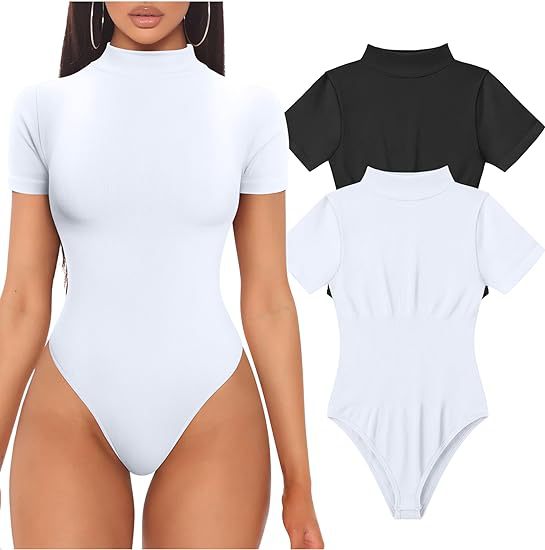 Damen Kurzarm Bodysuit mit hohem Kragen Echo Archiv