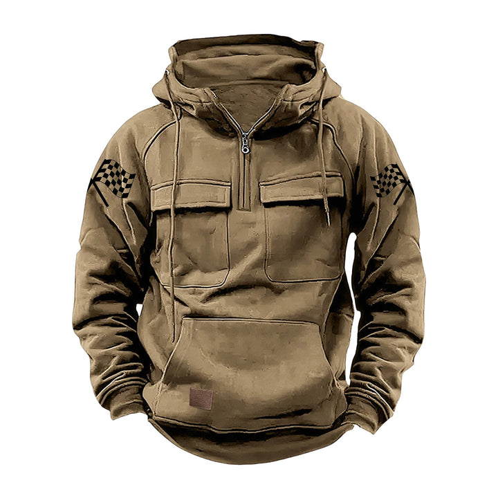 Herren nan Kapuzenpullover mit Halbzip, Cargo-Brusttaschen und Kängurutasche Echo Archiv
