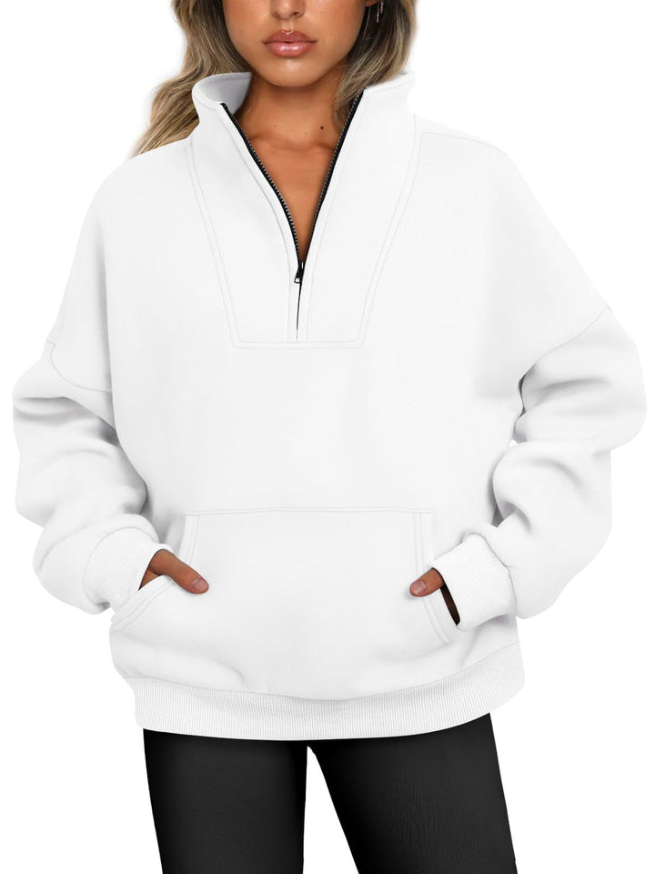Damen nan oversized Halbzip-Hoodie mit hohem Stehkragen, Kängurutasche und gerippten Bündchen Echo Archiv