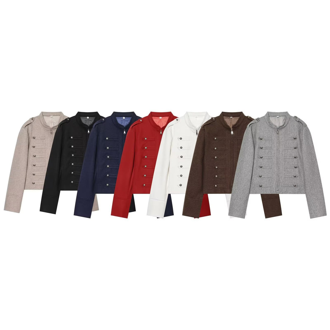 Damen Kurzjacke Military-inspirierte Wollmix‑Cropped Jacke mit Stehkragen, Epauletten und Zierknopfleiste Echoarchiv