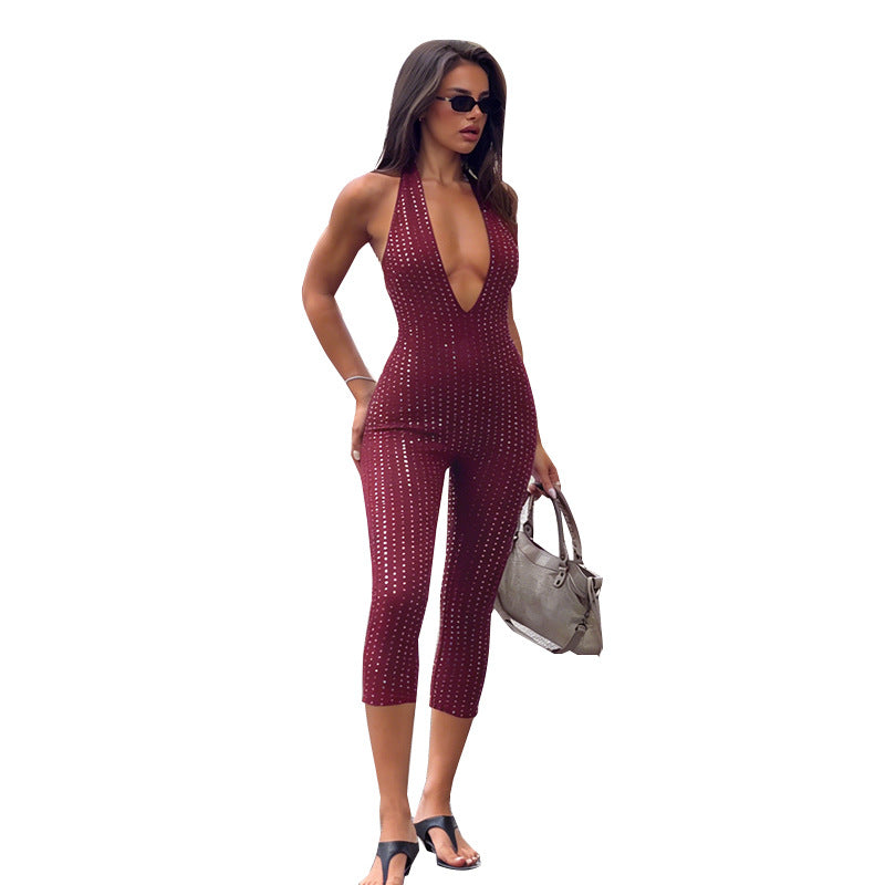 Damen modischer Netz-Jumpsuit mit tiefem Ausschnitt Echo Archiv