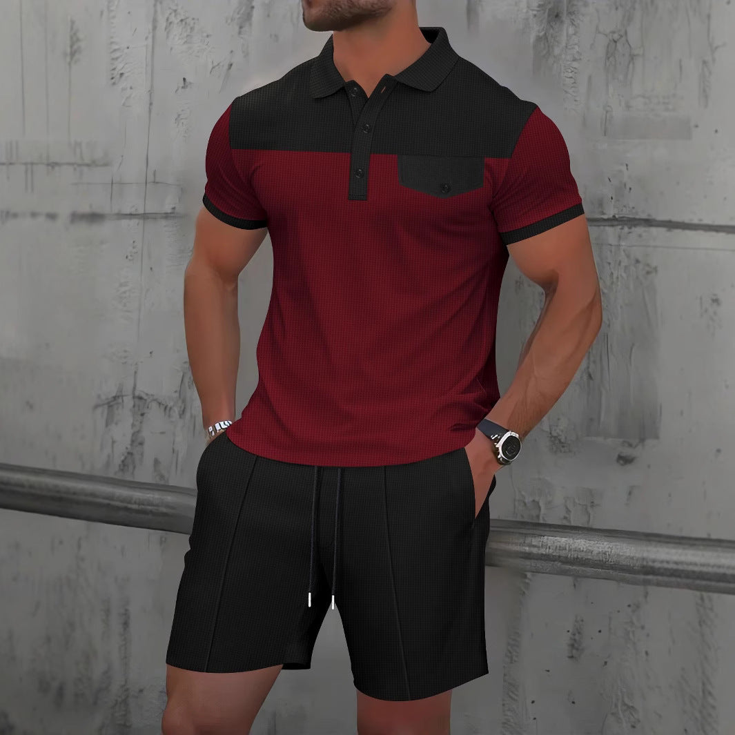 Herren modisches Kurzarm-Polo mit strukturiertem Design und Brusttasche Echoarchiv