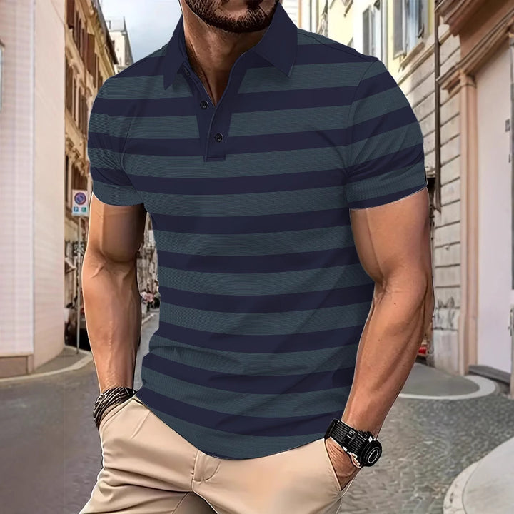 Herren Kurzarm Poloshirt mit gestreiftem Design und atmungsaktivem Stoff Echoarchiv