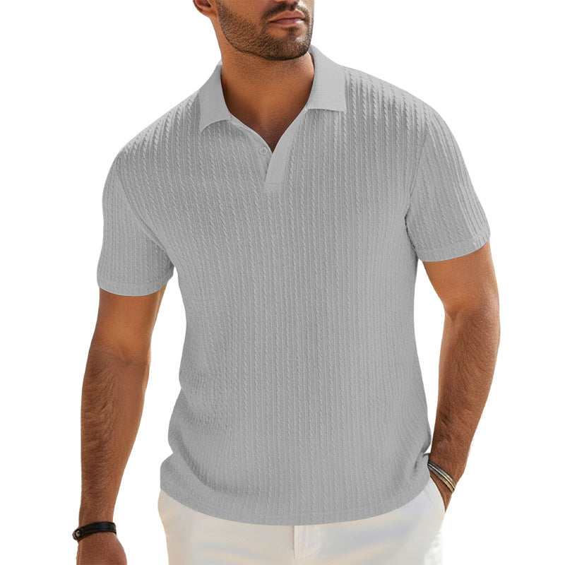 Herren Feinstrick-Polo mit strukturiertem Zopfmuster und weichem Baumwollmix – Cavello