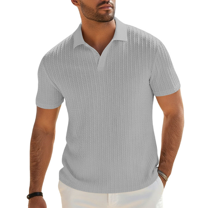Herren Feinstrick-Polo mit strukturiertem Zopfmuster und weichem Baumwollmix – Cavello