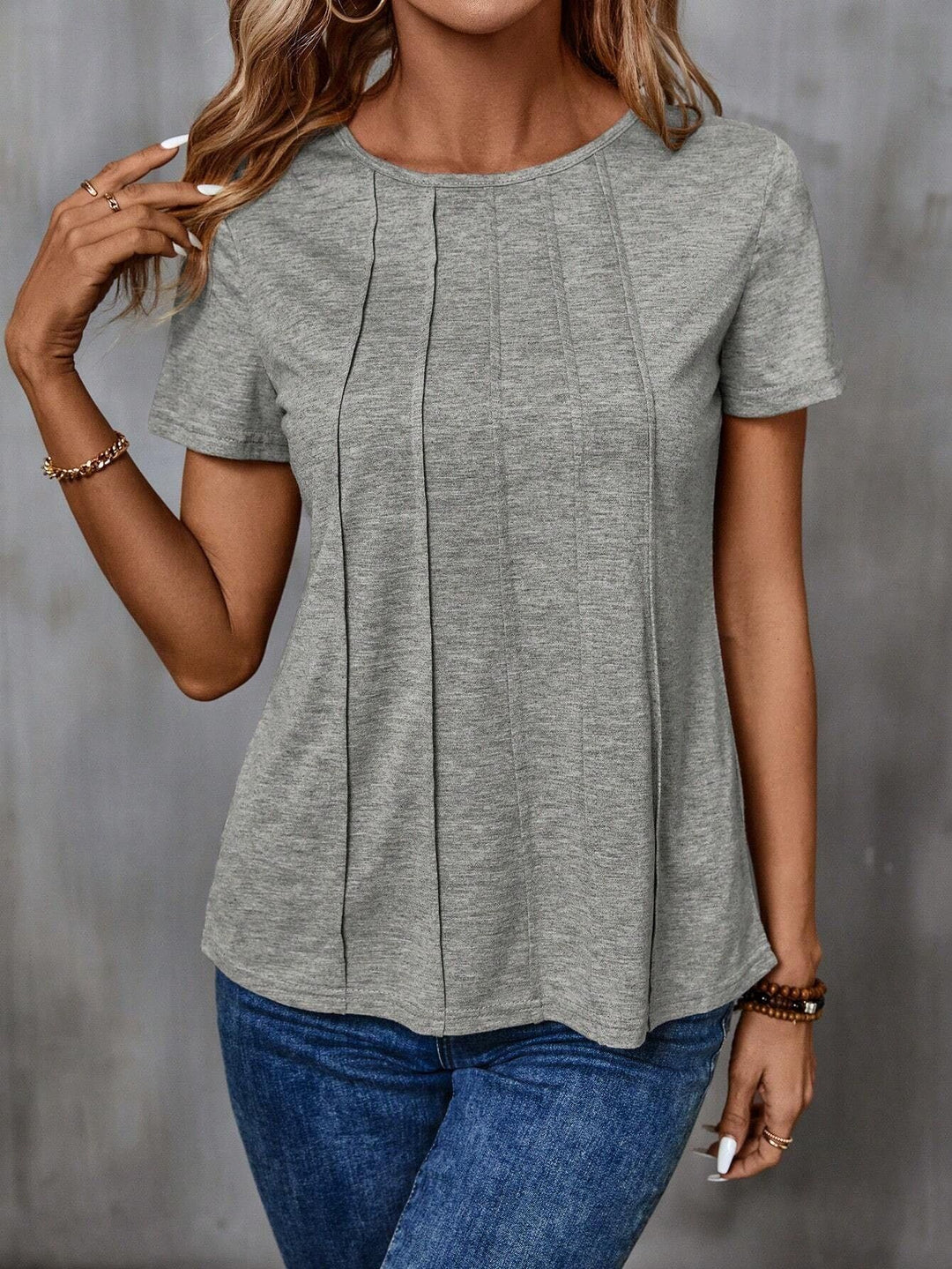 Damen lässiges T-Shirt mit strukturiertem Design und seitlichen Falten Echo Archiv