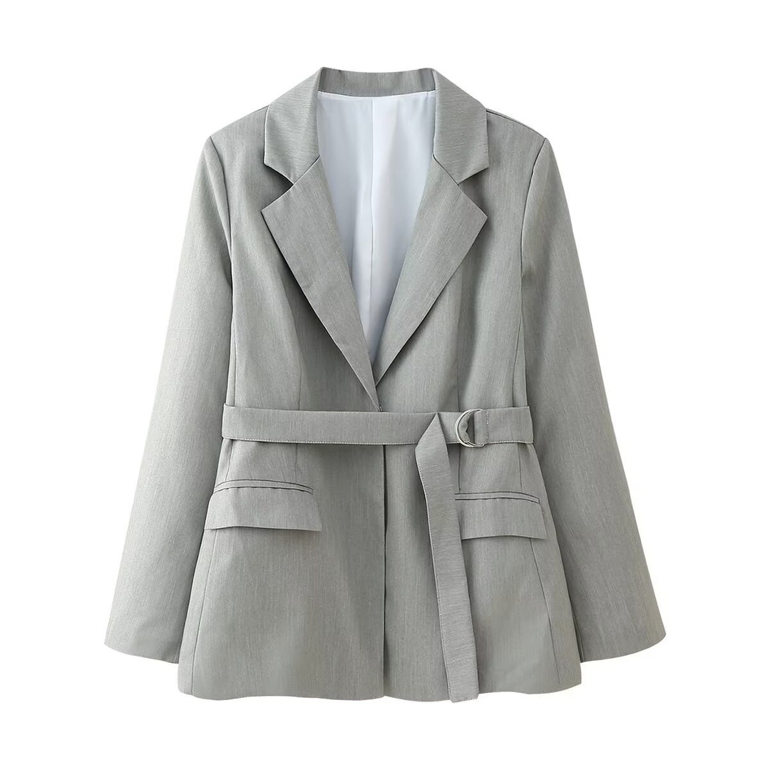 Damen nan taillierter Blazer mit Bindegürtel, Pattentaschen und klassischem Revers Echo Archiv