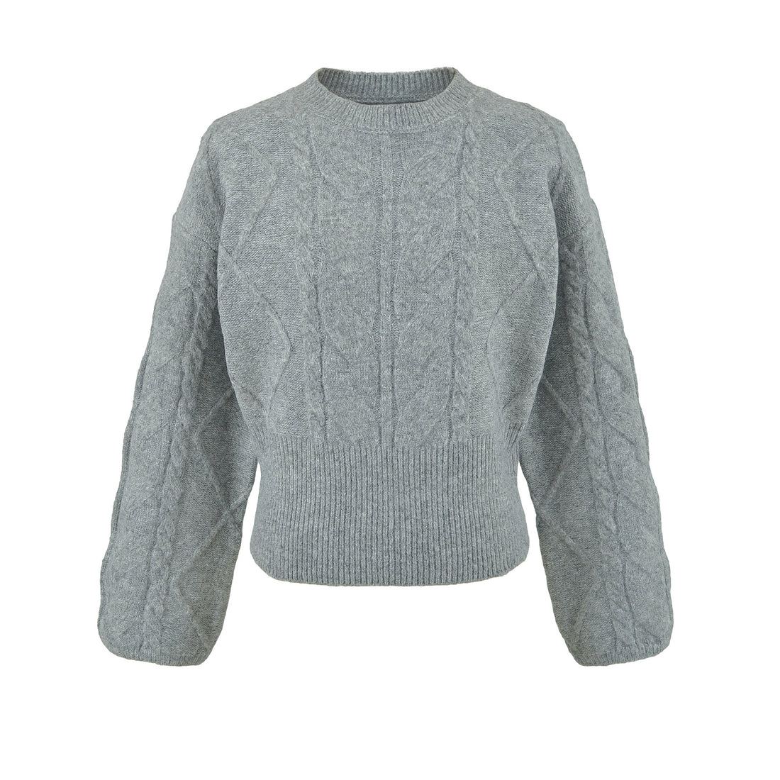 Damen Kurzer Zopfmuster-Strickpullover mit tailliertem Rippbündchen Echoarchiv