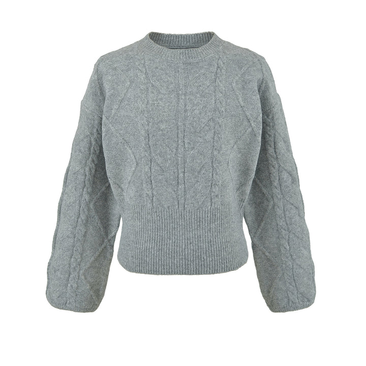 Damen Kurzer Zopfmuster-Strickpullover mit tailliertem Rippbündchen Echoarchiv