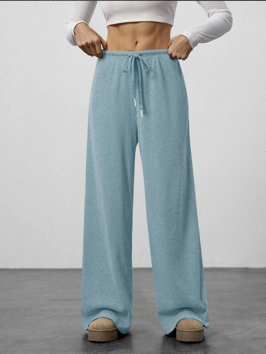 Damen Weit geschnittene Relax-Hose aus elastischem Strickmaterial mit Kordelzug Echo Archiv