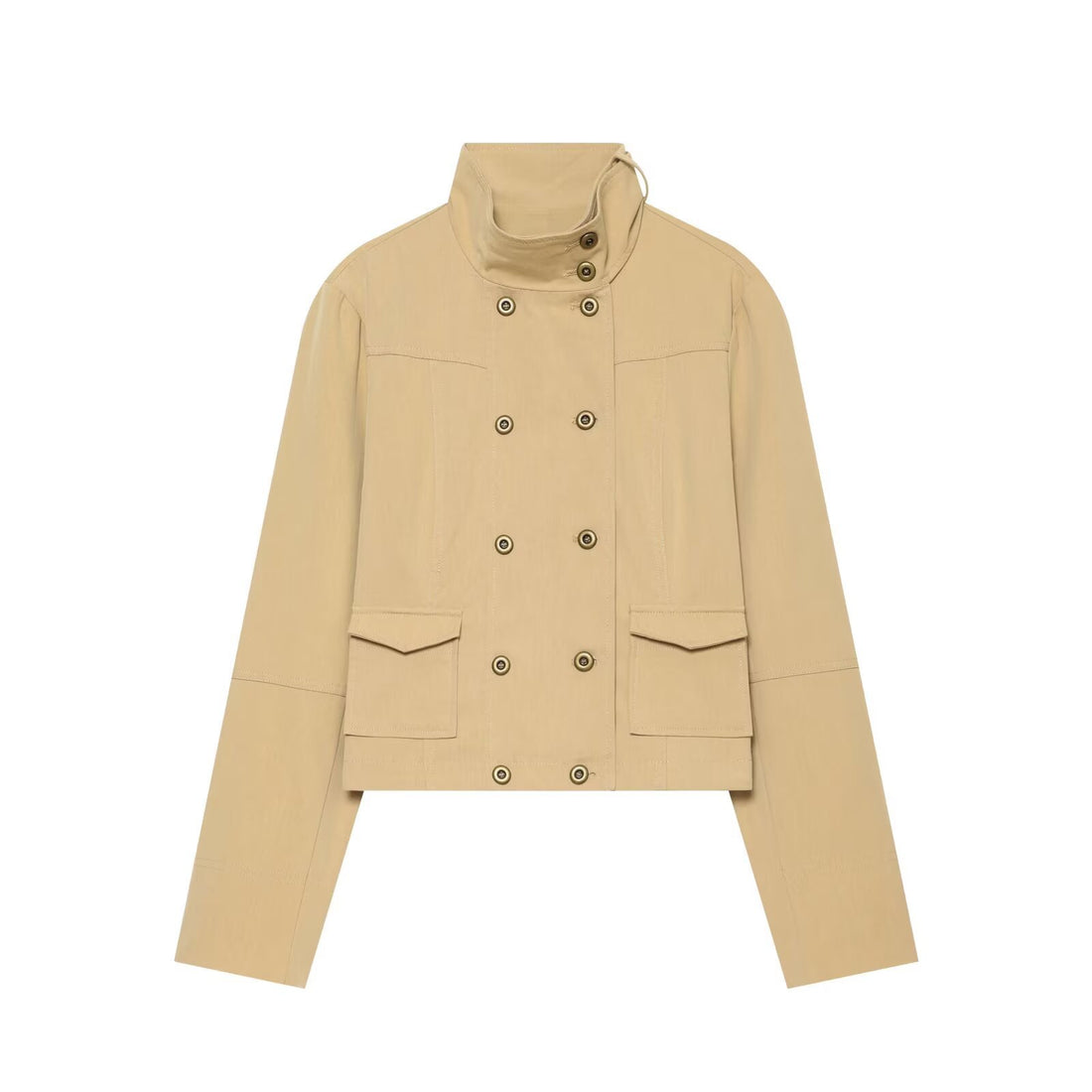 Damen Kurzgeschnittene doppeltreihige Utility-Jacke mit hohem Stehkragen Echo Archiv