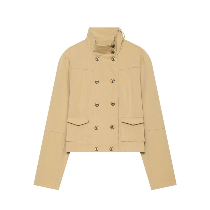 Damen Kurzgeschnittene doppeltreihige Utility-Jacke mit hohem Stehkragen Echo Archiv
