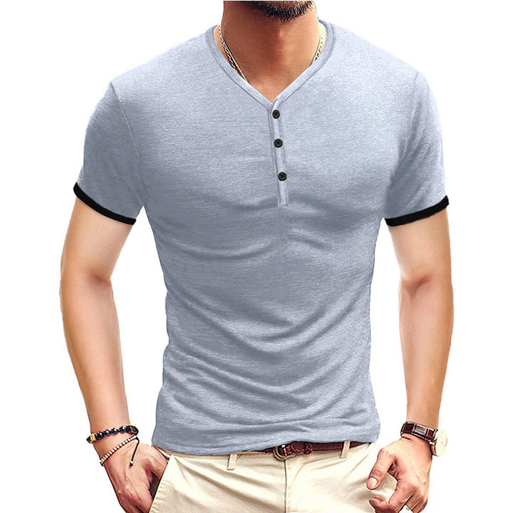 Herren Kurzarm-Henley-Shirt mit kontrastierenden Akzenten Echoarchiv