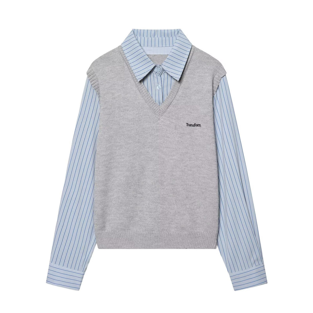 Damen Lagenlook-Hemd mit V-Ausschnitt Strickweste Echo Archiv