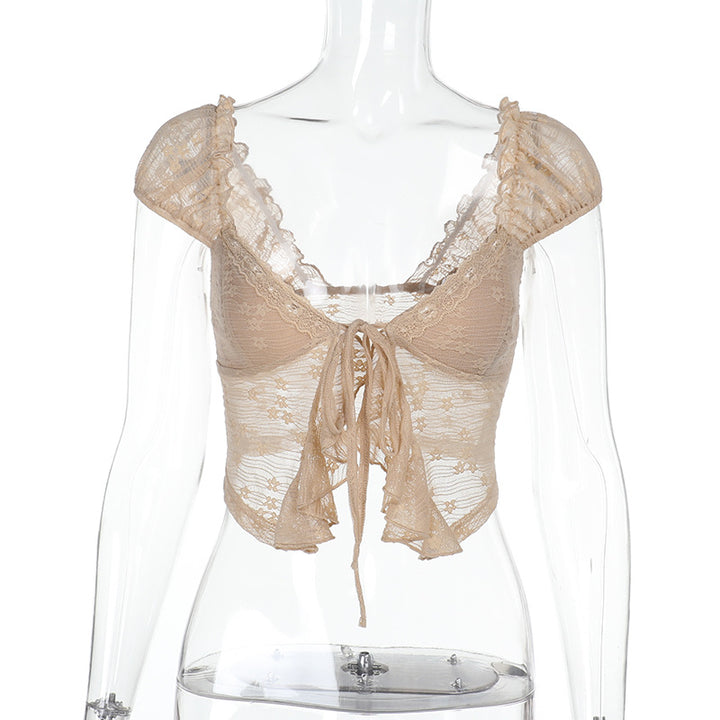 Damen Spitzen-Crop-Top mit romantischem Design und zarten Rüschendetails Echo Archiv