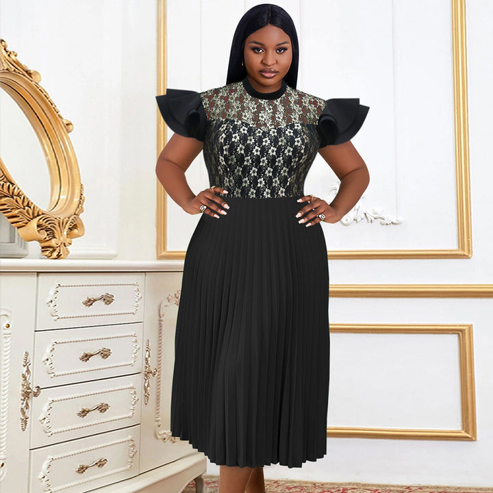 Damen Elegantes Plisseekleid mit floralem Spitzenoberteil Echo Archiv