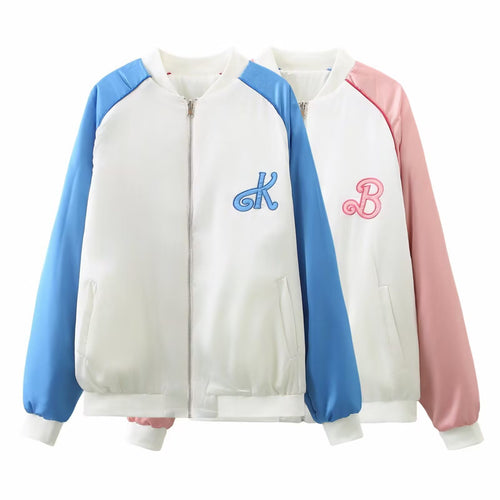 Damen College‑Bomberjacke mit Kontrastärmeln und gesticktem Monogramm Echoarchiv
