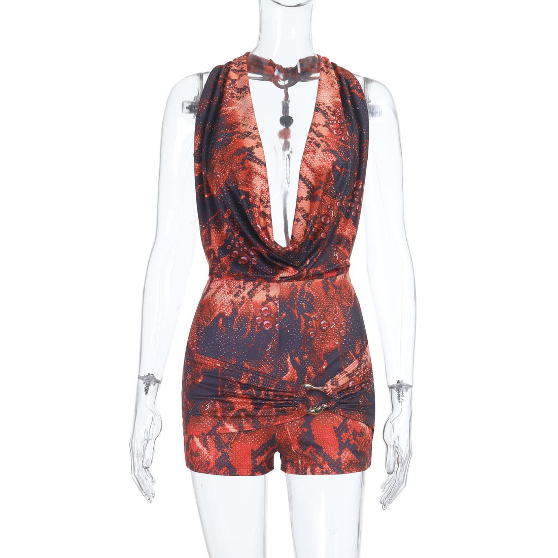 Damen Jumpsuit mit tiefem V-Ausschnitt und kreativen Rüschendetails – Solévia