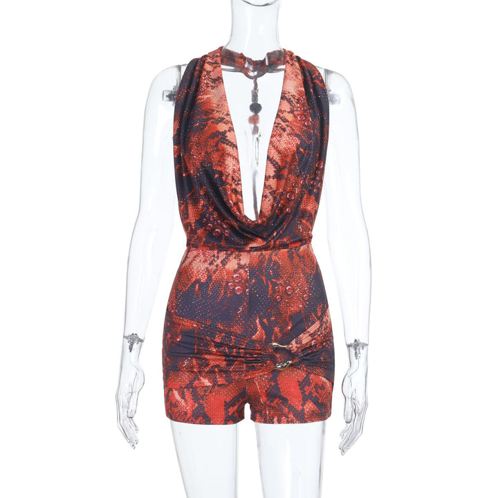 Damen eleganter Jumpsuit mit tiefem V-Ausschnitt und Raffung Echo Archiv