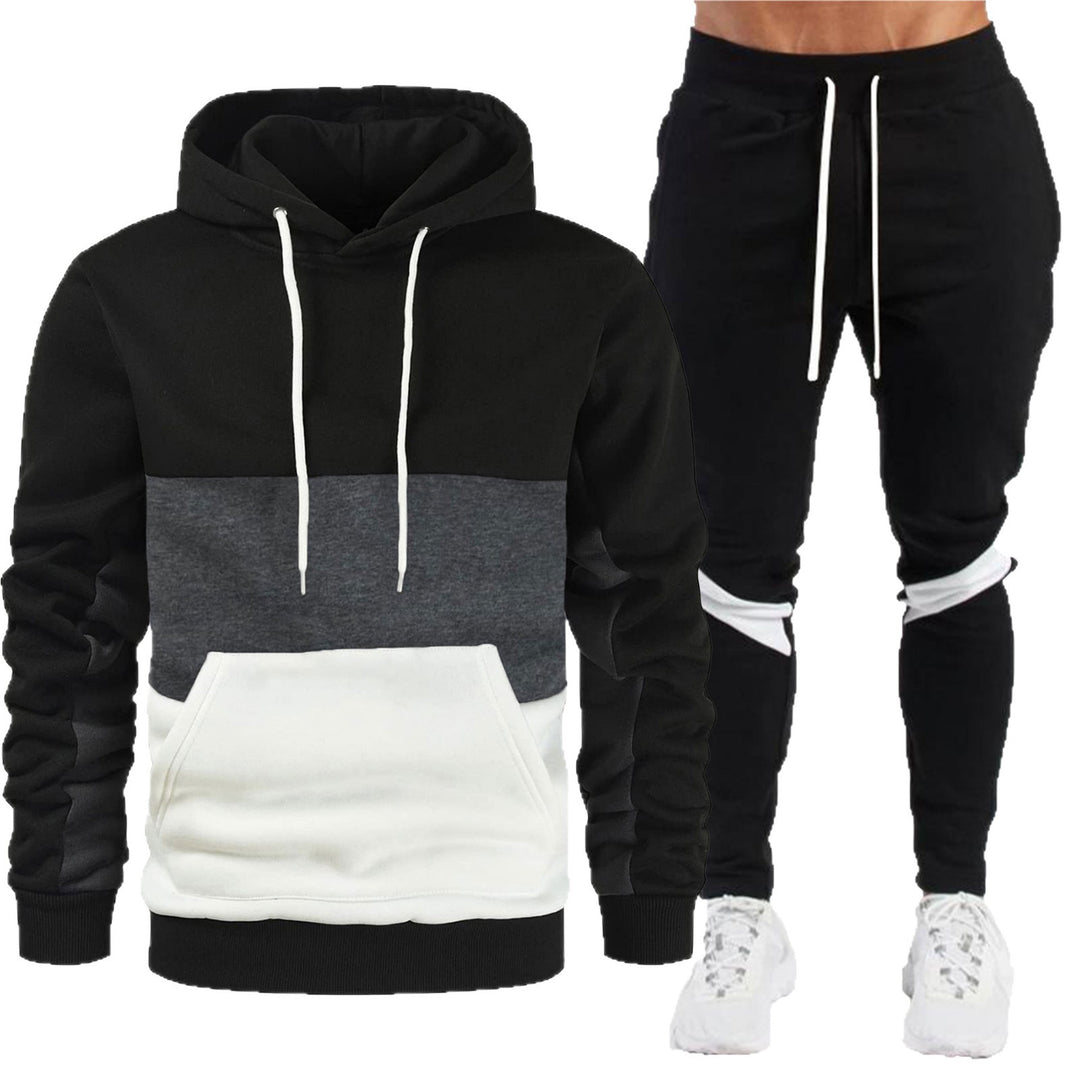 Herren sportives Hoodie- und Jogginghose-Set mit Kontrastblenden, Kängurutasche, elastischem Bund und schmal zulaufendem Bein – Cavarno