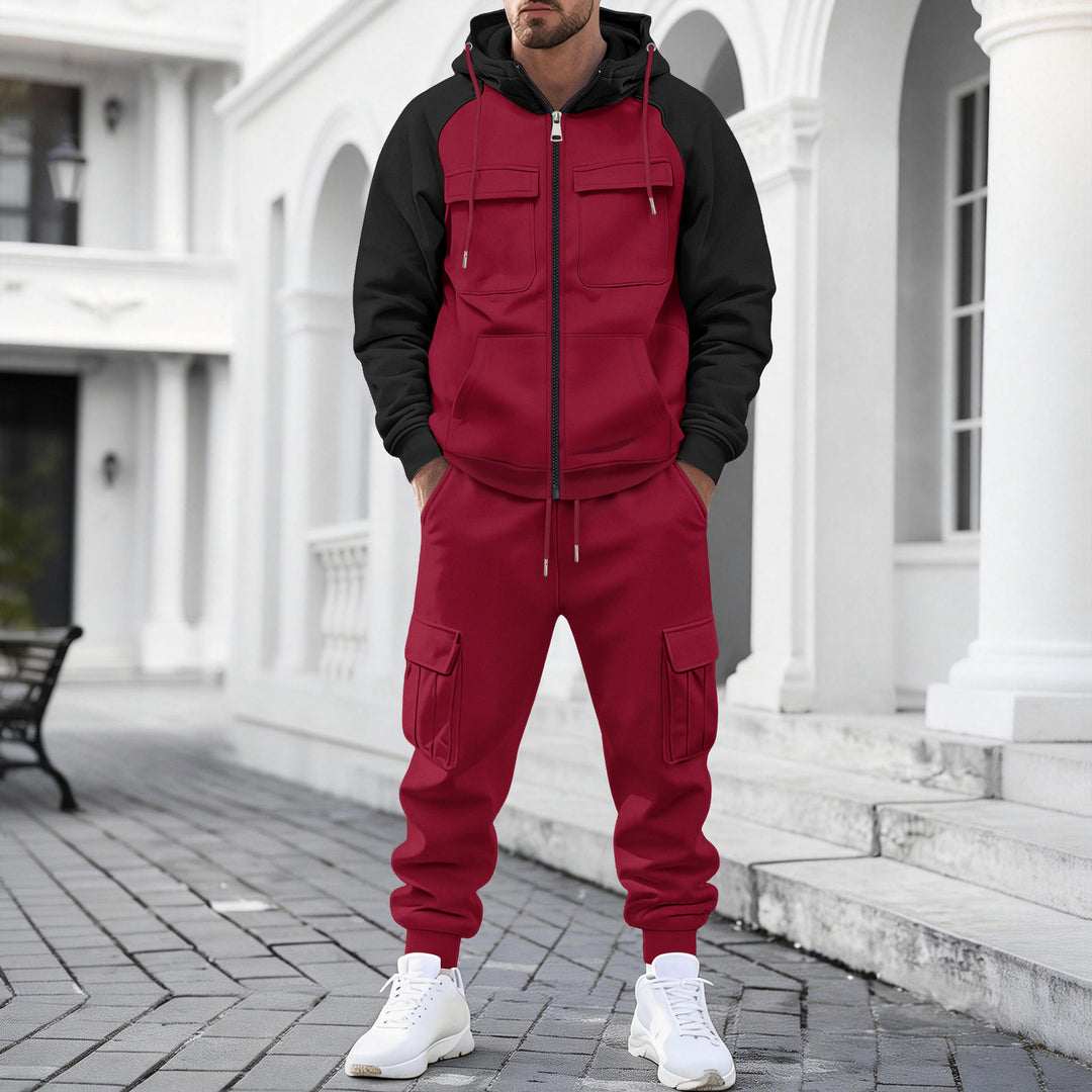 Herren Kapuzen-Sweatset mit Reißverschluss und funktionaler Cargohose – Cavarno